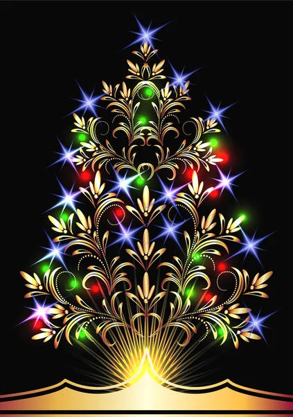 Altın Christmas kürk-ağaç — Stok Vektör