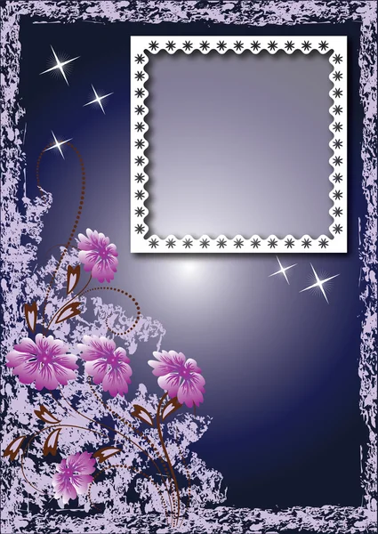 Grunge 卡与相框和鲜花 — 图库矢量图片