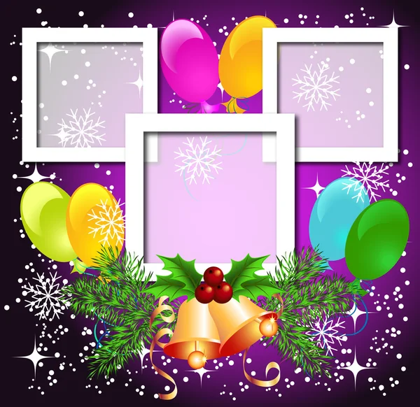 Fond de Noël avec cadre et cloches — Image vectorielle