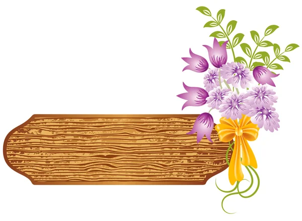 Fondo con textura de madera y flores — Vector de stock