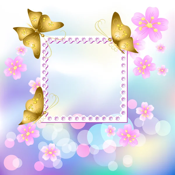 Design photo frames with flowers and butterfly — Stock Vector