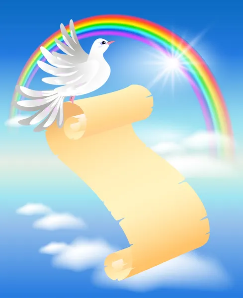Pigeon, scroll and rainbow — Stok Vektör
