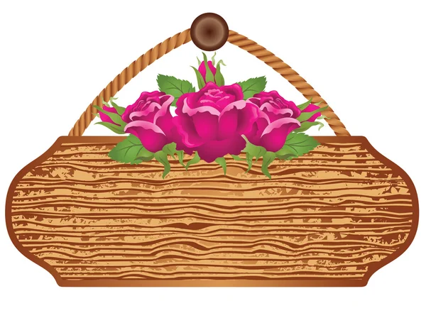 Szyld drewniany z różami — Wektor stockowy