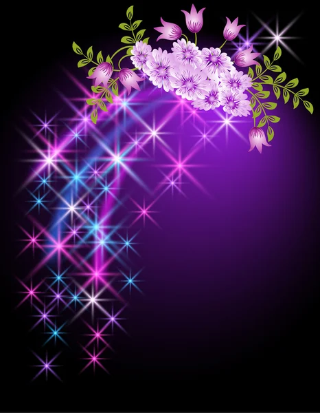 Fond lumineux avec des fleurs et des étoiles — Image vectorielle