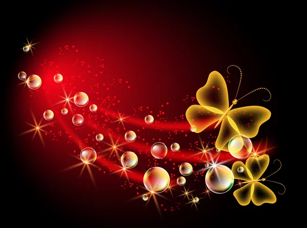 Fond avec bulles et papillon — Image vectorielle
