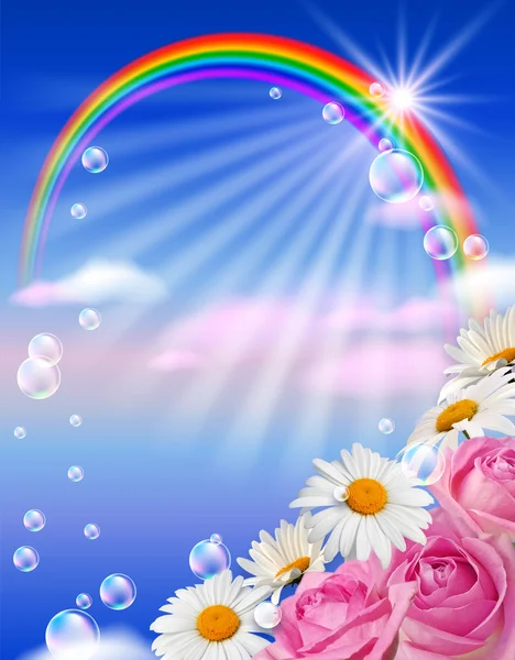 Rainbow i kwiaty — Zdjęcie stockowe