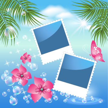 Design photo frames with sea landscape clipart