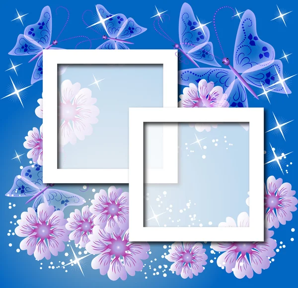 Carte postale mise en page avec fleurs, papillon pour insérer du texte — Image vectorielle