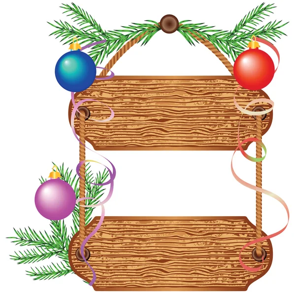 Panneau en bois avec décorations de Noël — Image vectorielle