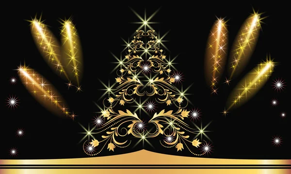 Arbre à fourrure doré de Noël avec salut — Image vectorielle