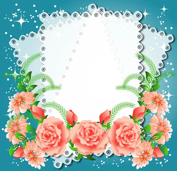 Floral background with stars and a place for text or photo — Stock Vector