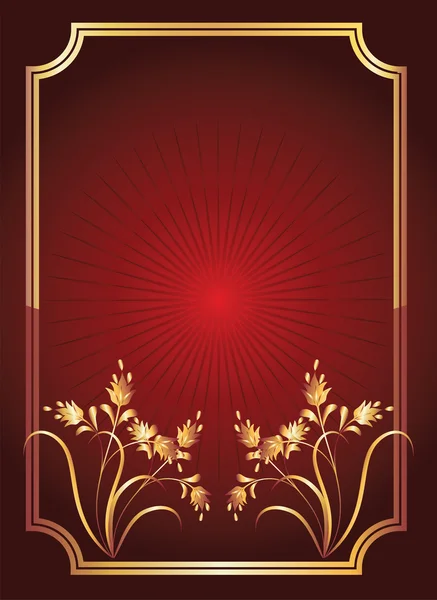 Red background with golden ornament — Stock Vector