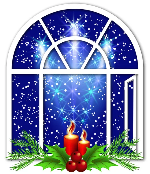 Christmas window with candles — Stock Vector