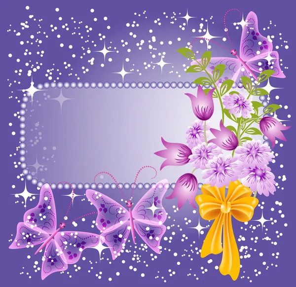 Hintergrund für Text oder Foto mit Blumen und Schmetterling — Stockvektor