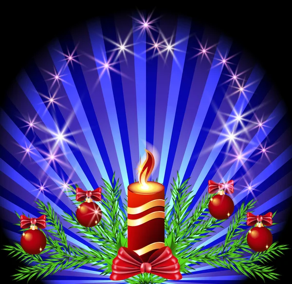 Biglietto natalizio con candela accesa — Vettoriale Stock