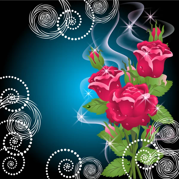 玫瑰、 黑烟和星星 — 图库矢量图片