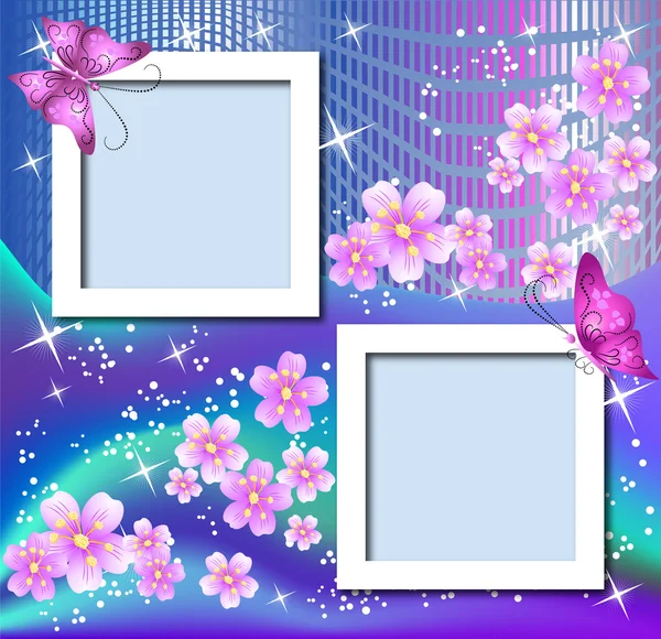 Oldal elrendezés képeslap, virágokkal, pillangó szöveg beszúrása — Stock Vector