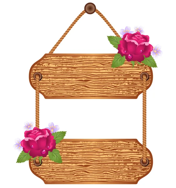 Wooden signboard with roses — Stockvector