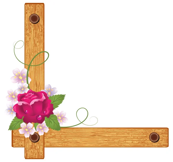 Rose op een houten hoek — Stockvector
