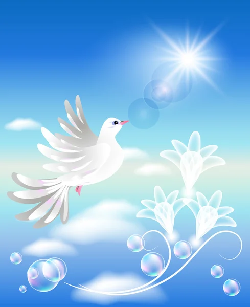 Paloma en las nubes — Vector de stock