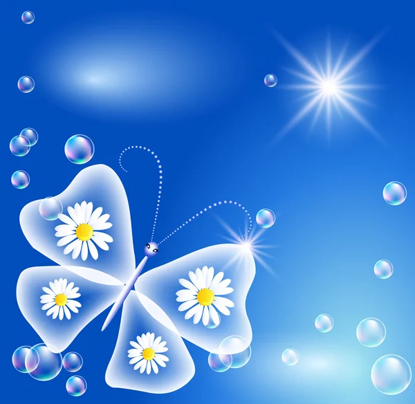 Papillon, soleil et bulles — Image vectorielle