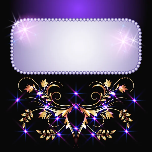 Glowing background with stars and golden ornament — Stock Vector