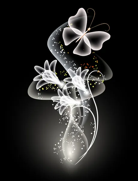Karta s kouře, květiny a motýli — Stockový vektor