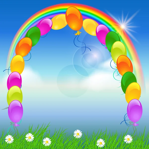 Ballonnen en regenboog — Stockvector