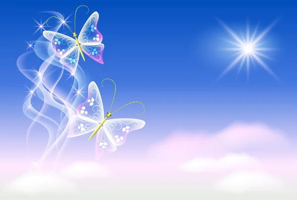 Бабочки и солнце — стоковый вектор
