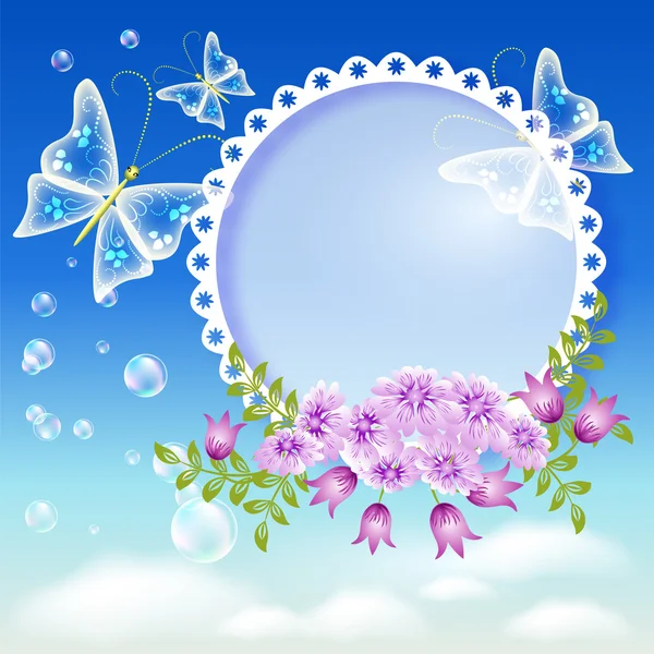Fleurs, papillons dans le ciel — Image vectorielle