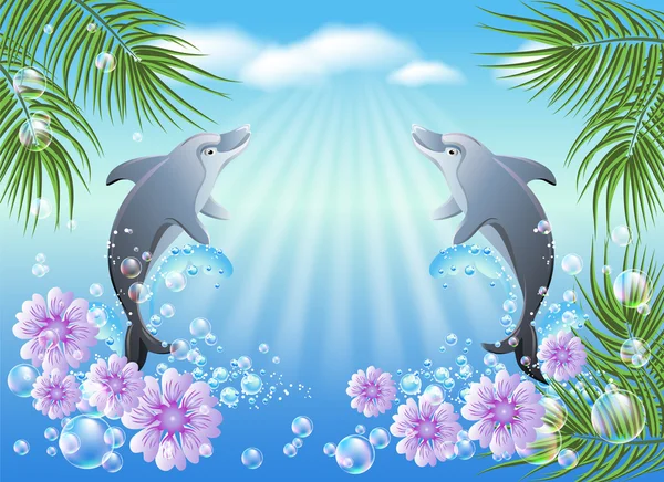 Dolphins leaps from water — Stock Vector