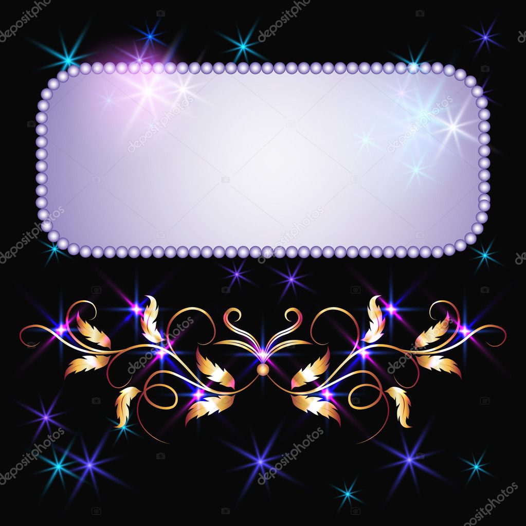 Glowing background with smoke, stars and golden ornament