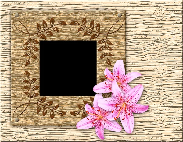 Trä ram och lily — Stockfoto