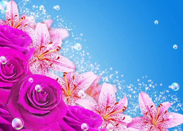 Lily en rozen — Stockfoto
