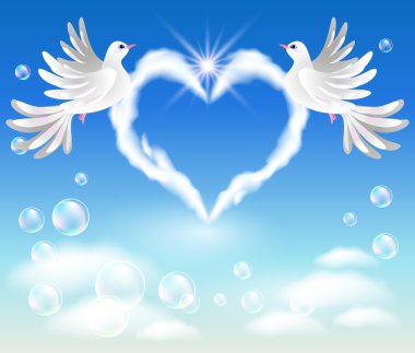 Two doves in the sky clipart