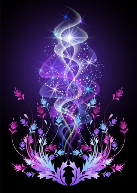 Glowing background with flowers and stars clipart