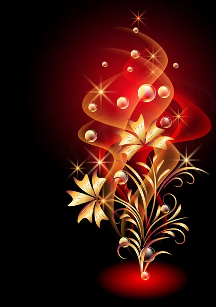 Glühender Hintergrund mit Rauch und goldenem Ornament — Stockvektor