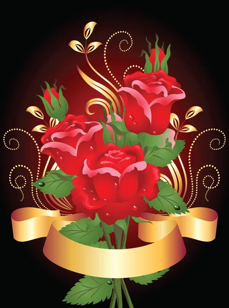 Roses and golden ribbon — Stock Vector