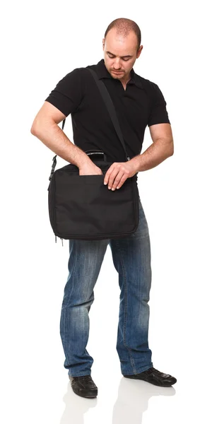 Férfi táskával — Stock Fotó