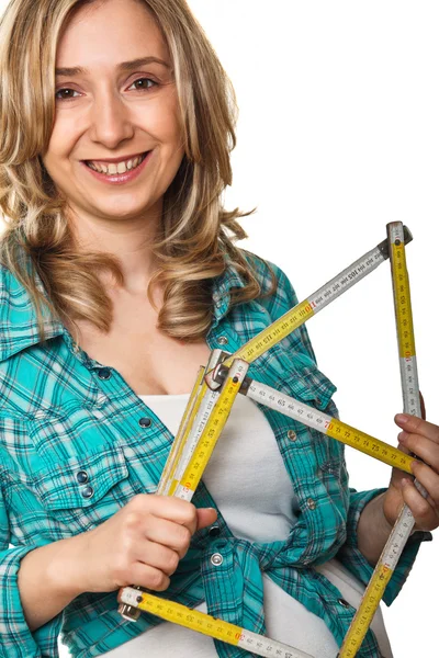 Kadın ile ölçme aygıtı — Stok fotoğraf