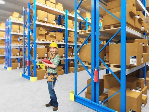 Woman in warehouse — Stock Photo, Image