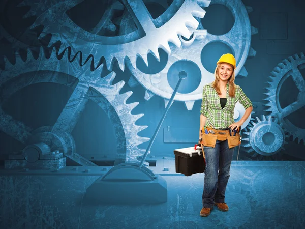Vintage gear and worker — Stock Photo, Image
