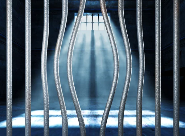 Тюрьма 3d и изогнутый металлический бар — стоковое фото