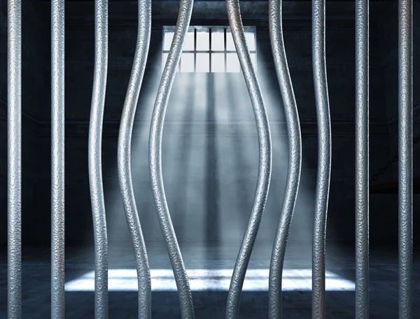 Тюрьма 3d и изогнутый металлический бар — стоковое фото