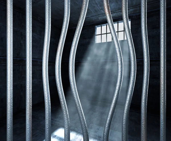 Więzienia 3d i giętych bar metal — Zdjęcie stockowe
