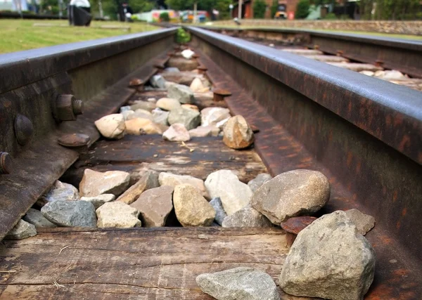 Närbild bild av två railtracks — Stockfoto