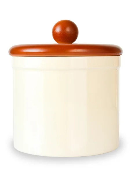 Keramische pot met houten cover — Stockfoto