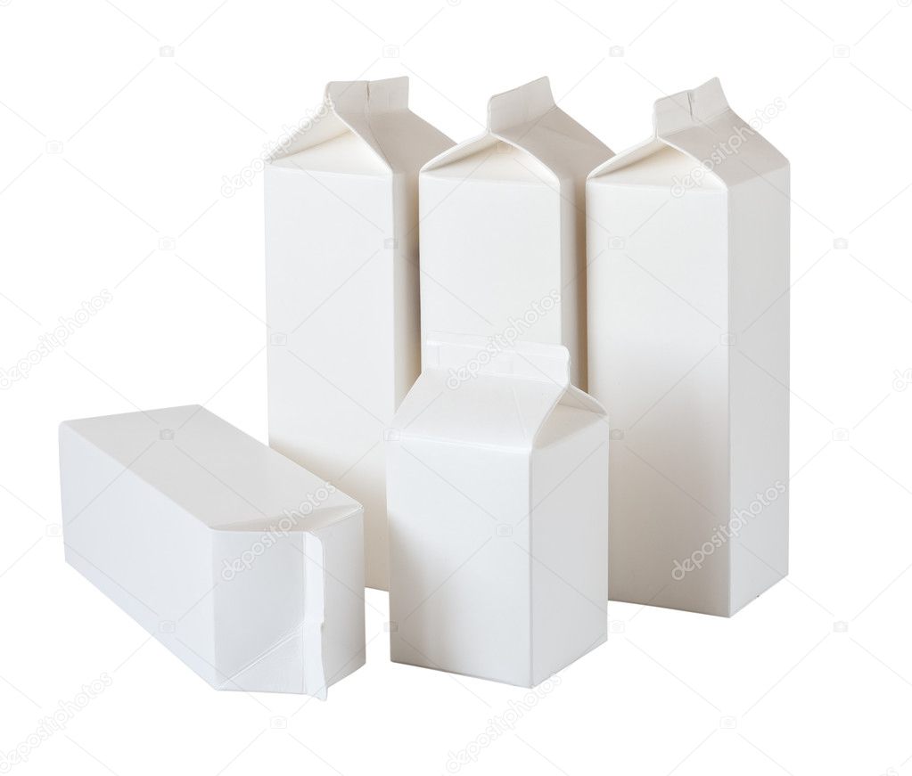 Five Milk Boxes per half liter and liter on White