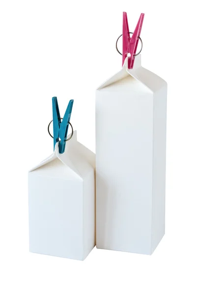 Due scatole di latte su bianco — Foto Stock