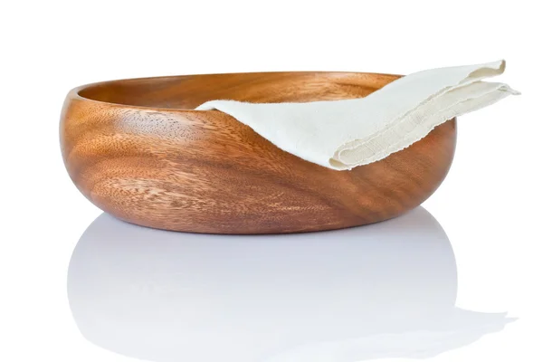Wooden salad bowl and napkin — Stock Photo, Image